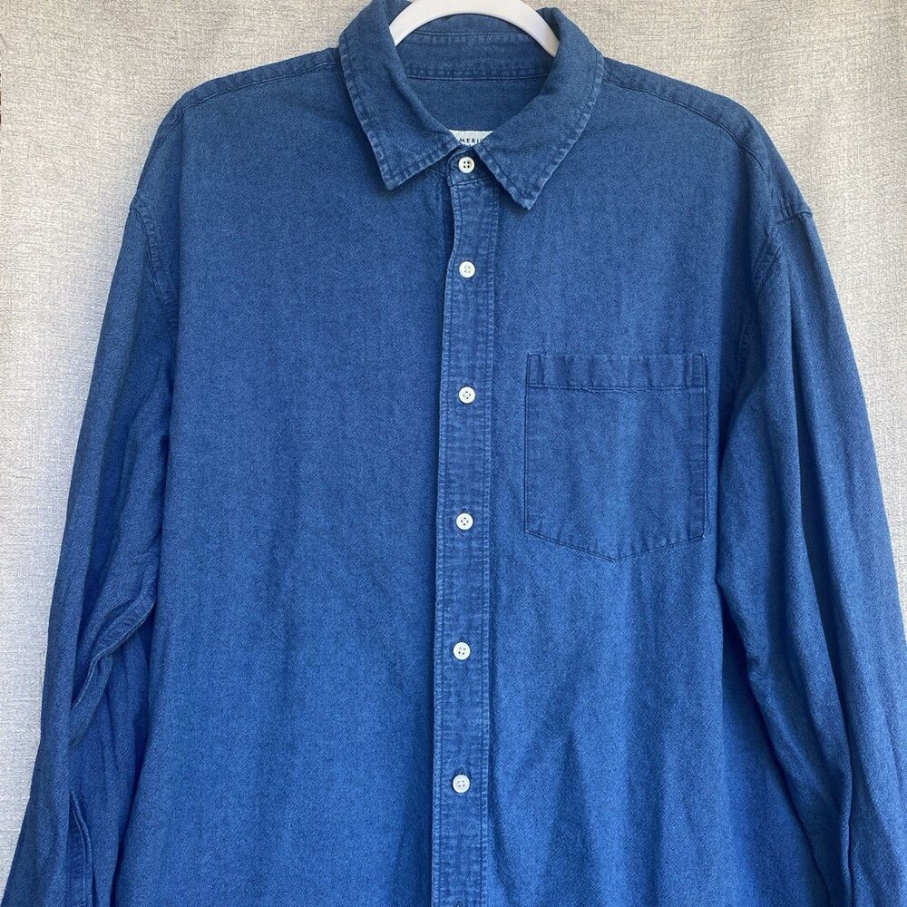 American Eagle Blue Chambray Shirt Large Cotton Long Sleeve Button Front Pocket